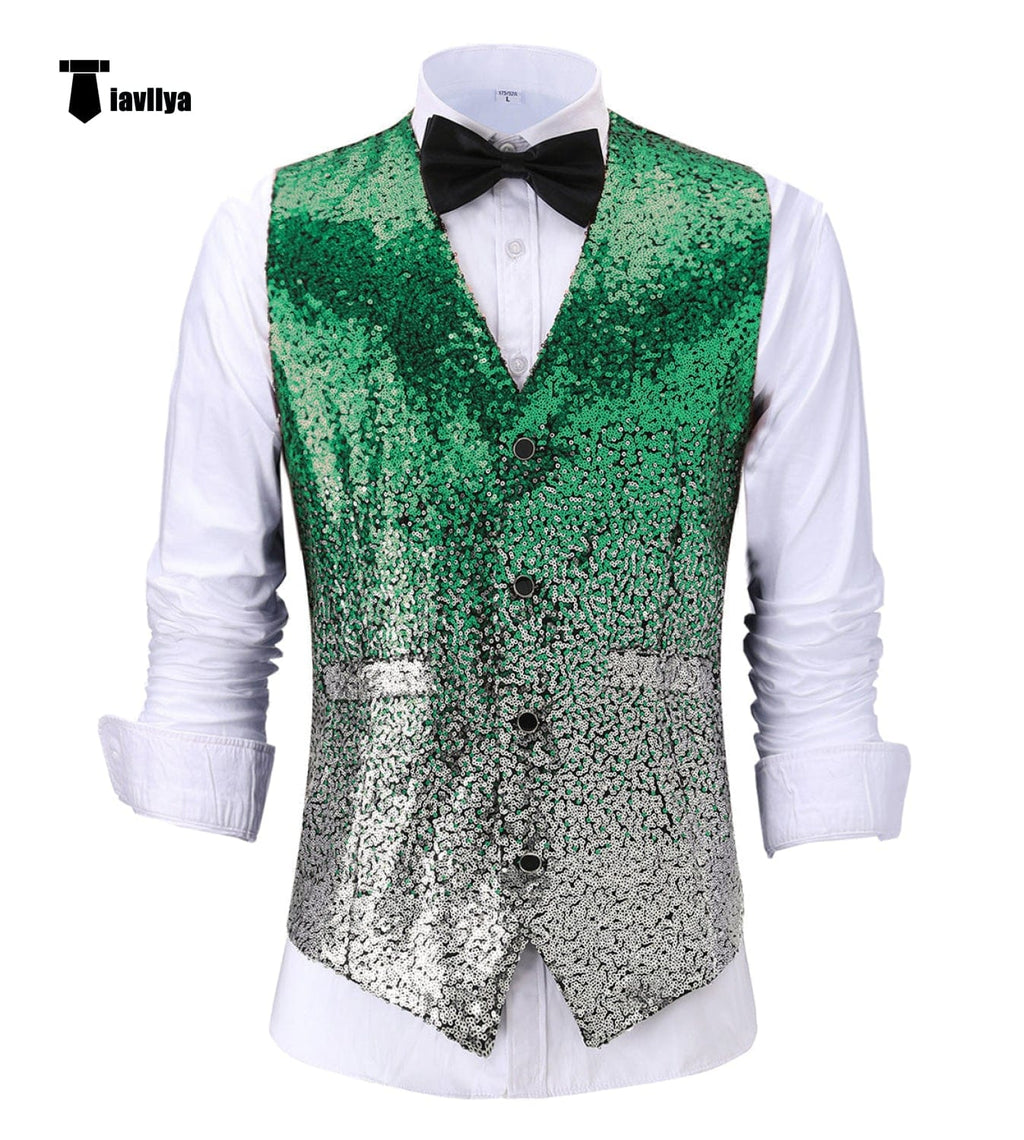 Tiavllya Tiavllya Men's Fashion Gradient Sequined Suit Vest V Neck Suit Vest
