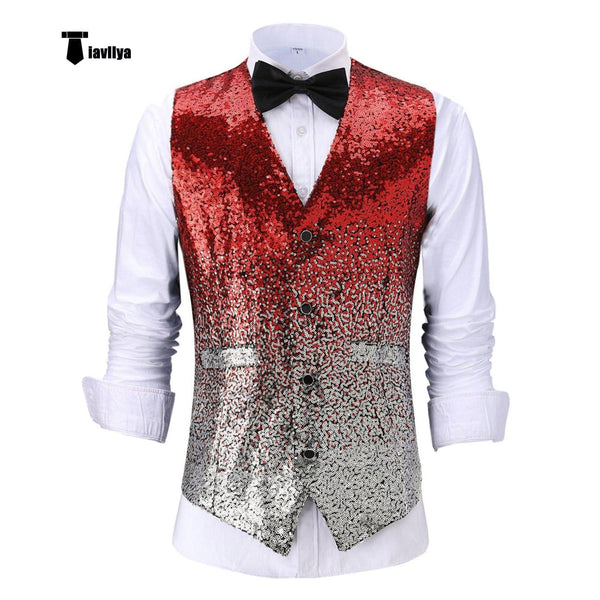 Tiavllya Tiavllya Men's Fashion Gradient Sequined Suit Vest V Neck Suit Vest