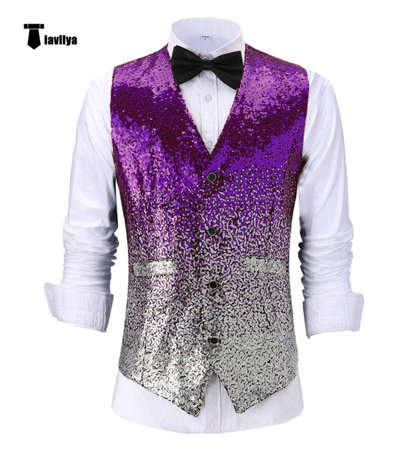 Tiavllya Tiavllya Men's Fashion Gradient Sequined Suit Vest V Neck Suit Vest