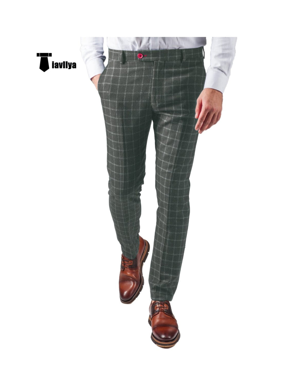 Tiavllya Tiavllya Men's Formal Suit Pants Plaid Regular Fit Trousers