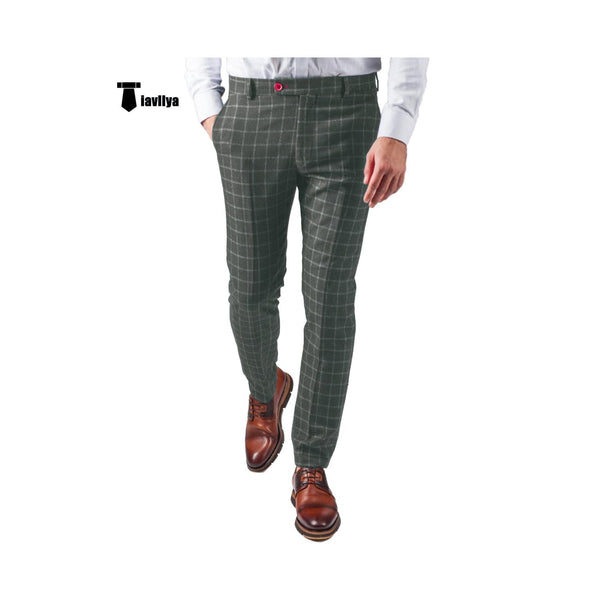 Tiavllya Tiavllya Men's Formal Suit Pants Plaid Regular Fit Trousers