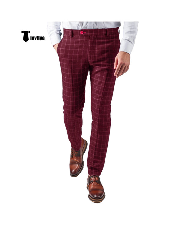 Tiavllya Tiavllya Men's Formal Suit Pants Plaid Regular Fit Trousers