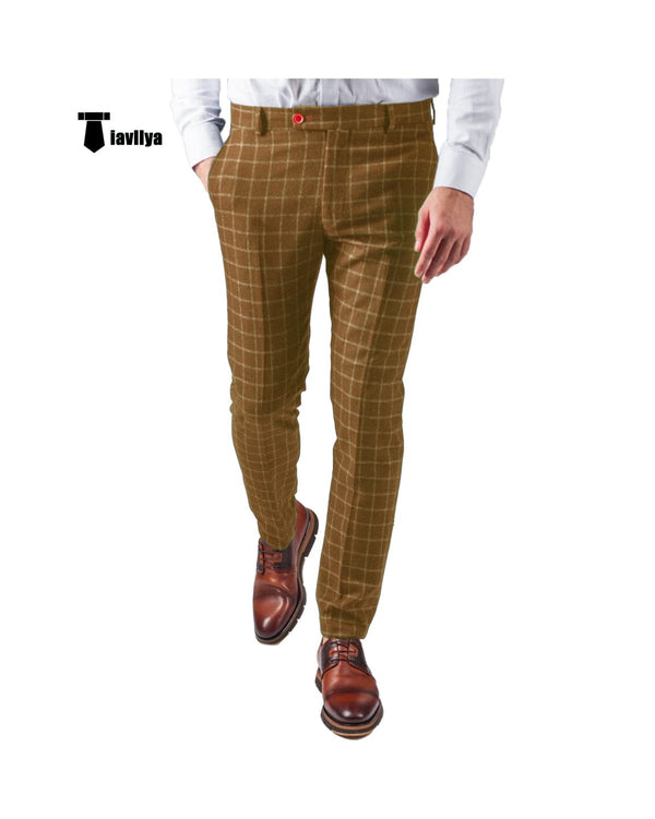 Tiavllya Tiavllya Men's Formal Suit Pants Plaid Regular Fit Trousers