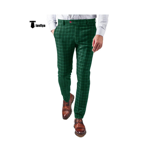 Tiavllya Tiavllya Men's Formal Suit Pants Plaid Regular Fit Trousers