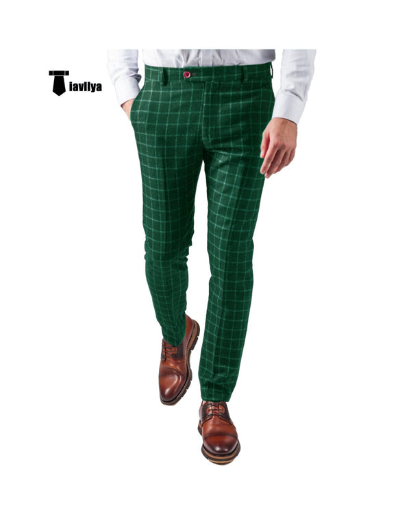 Tiavllya Tiavllya Men's Formal Suit Pants Plaid Regular Fit Trousers