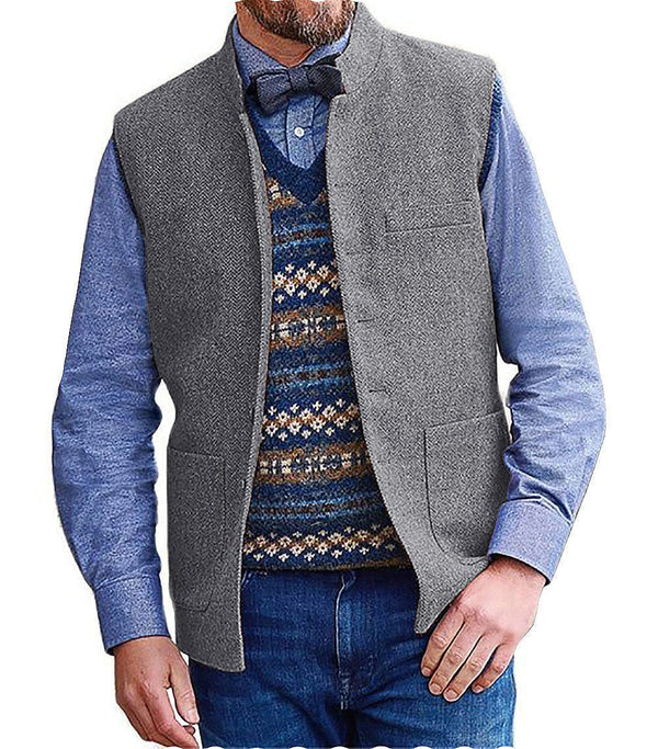 Tiavllya Tiavllya Men's Slim Fit herringbone Stand Collar Waistcoat