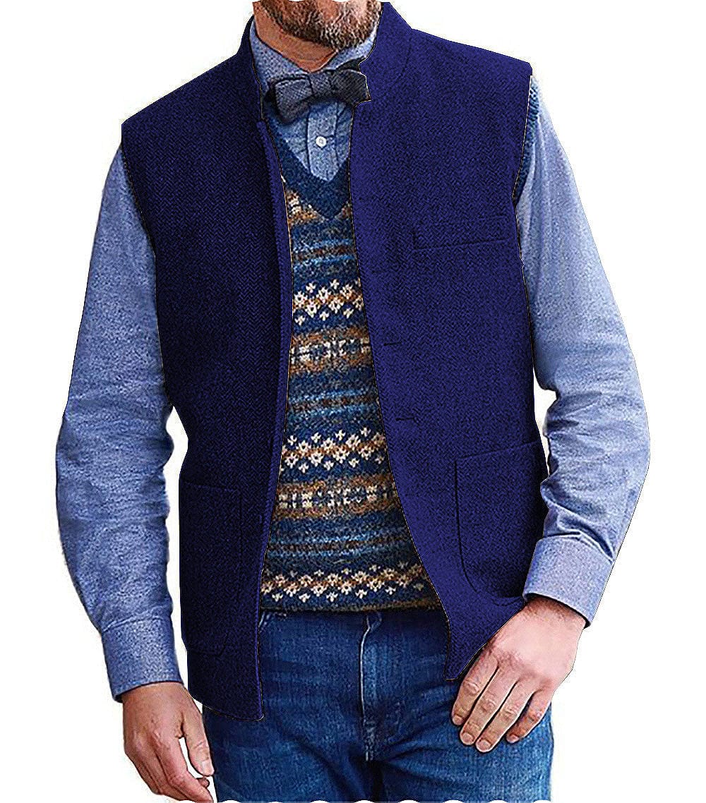 Tiavllya Tiavllya Men's Slim Fit herringbone Stand Collar Waistcoat