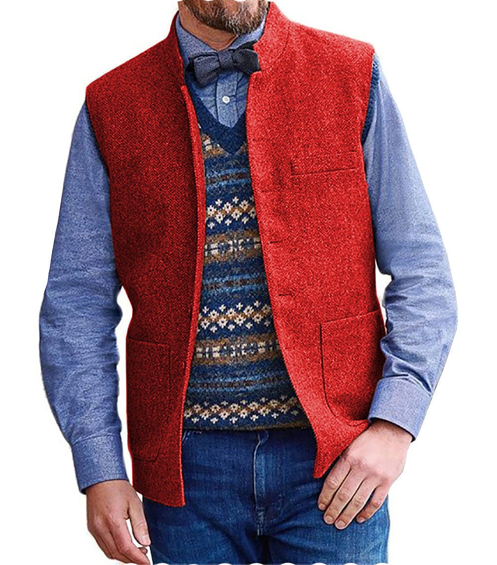 Tiavllya Tiavllya Men's Slim Fit herringbone Stand Collar Waistcoat