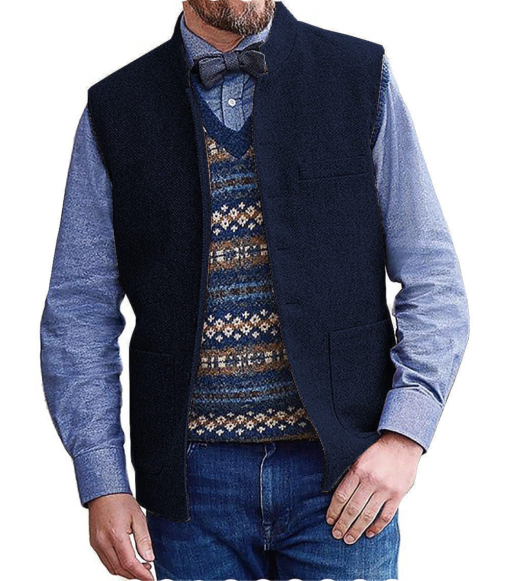 Tiavllya Tiavllya Men's Slim Fit herringbone Stand Collar Waistcoat