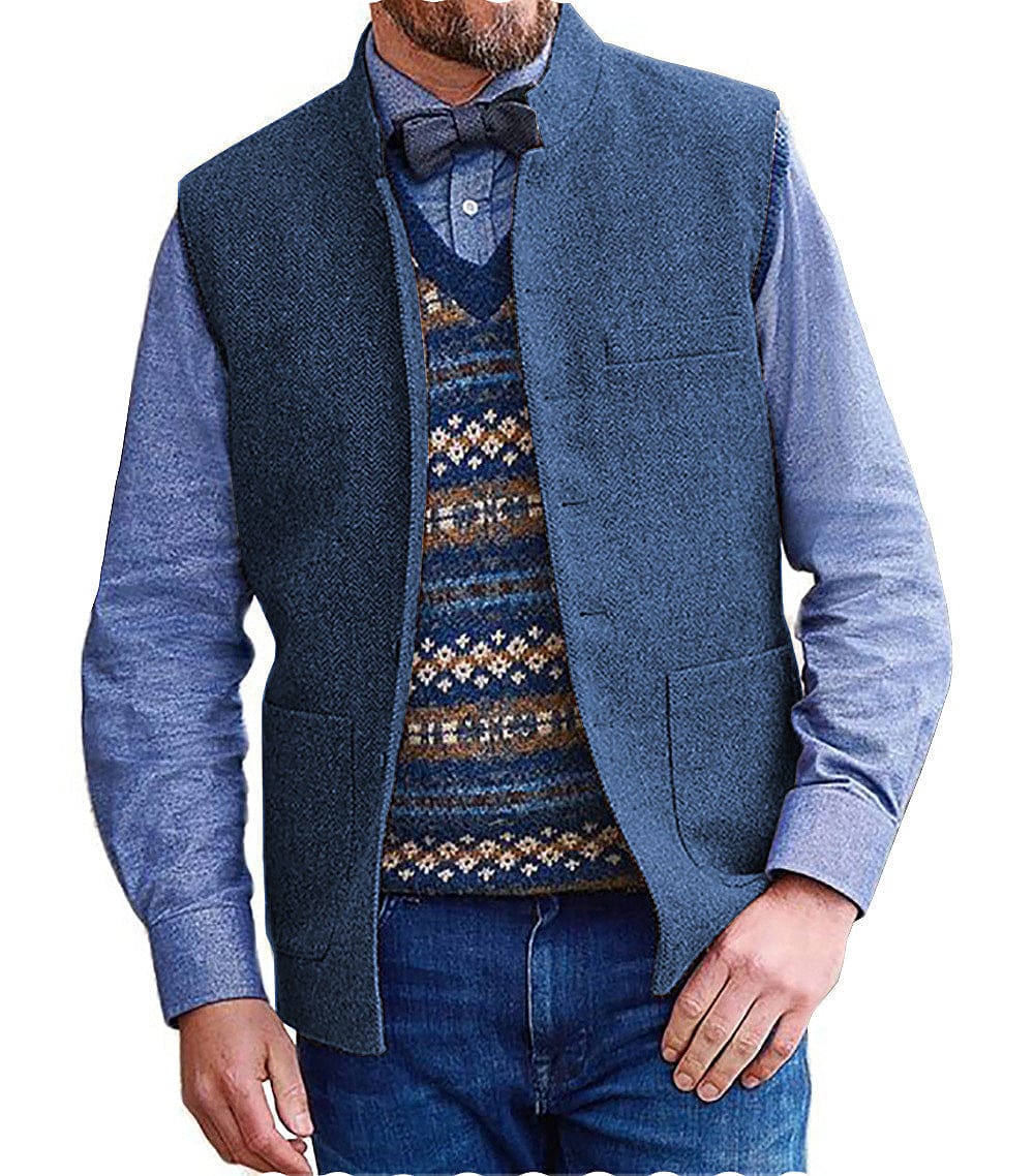 Tiavllya Tiavllya Men's Slim Fit herringbone Stand Collar Waistcoat