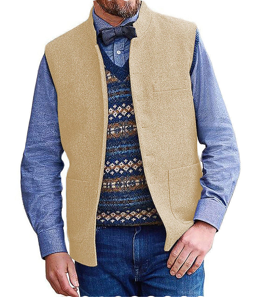 Tiavllya Tiavllya Men's Slim Fit herringbone Stand Collar Waistcoat