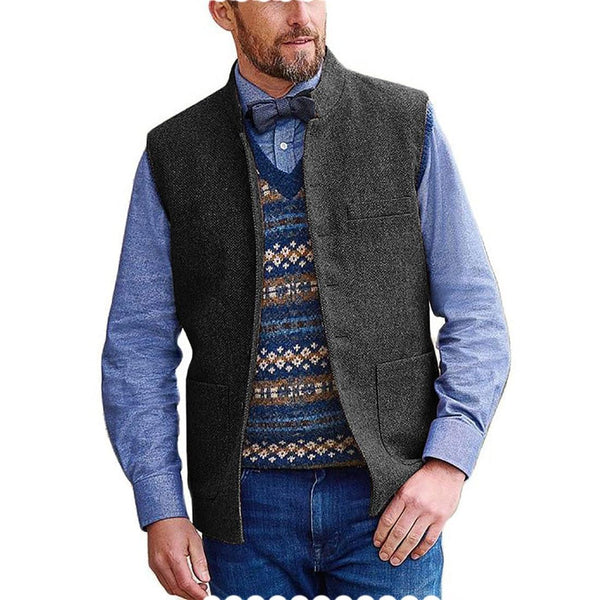 Tiavllya Tiavllya Men's Slim Fit herringbone Stand Collar Waistcoat