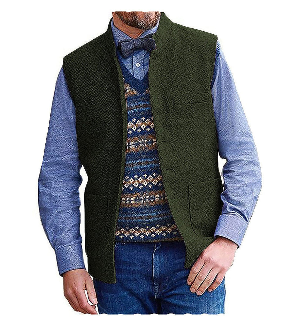 Tiavllya Tiavllya Men's Slim Fit herringbone Stand Collar Waistcoat
