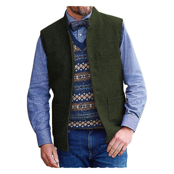 Tiavllya Tiavllya Men's Slim Fit herringbone Stand Collar Waistcoat
