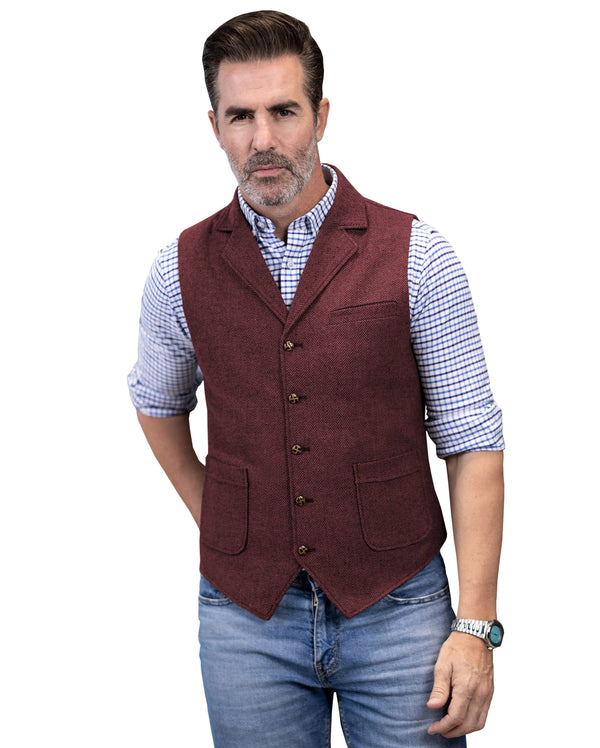 Tiavllya Tiavllya Men's Slim Fit Tweed Herringbone Notch Lapel Waistcoat