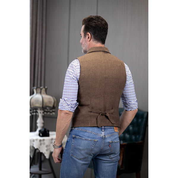 Tiavllya Tiavllya Men's Slim Fit Tweed Herringbone Notch Lapel Waistcoat