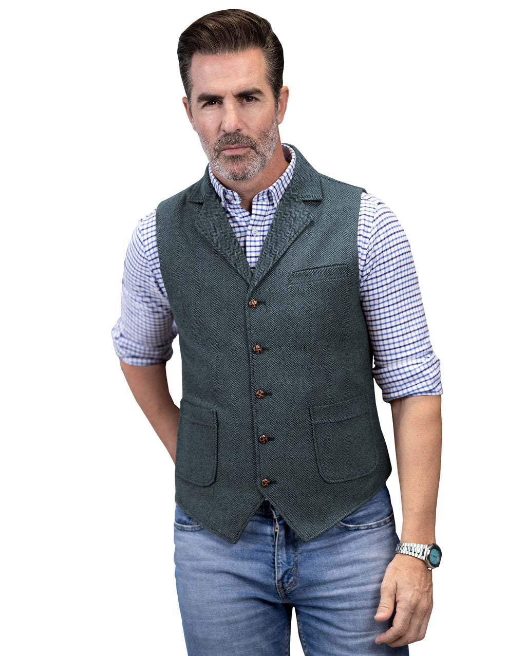 Tiavllya Tiavllya Men's Slim Fit Tweed Herringbone Notch Lapel Waistcoat