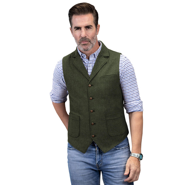 Tiavllya Tiavllya Men's Slim Fit Tweed Herringbone Notch Lapel Waistcoat