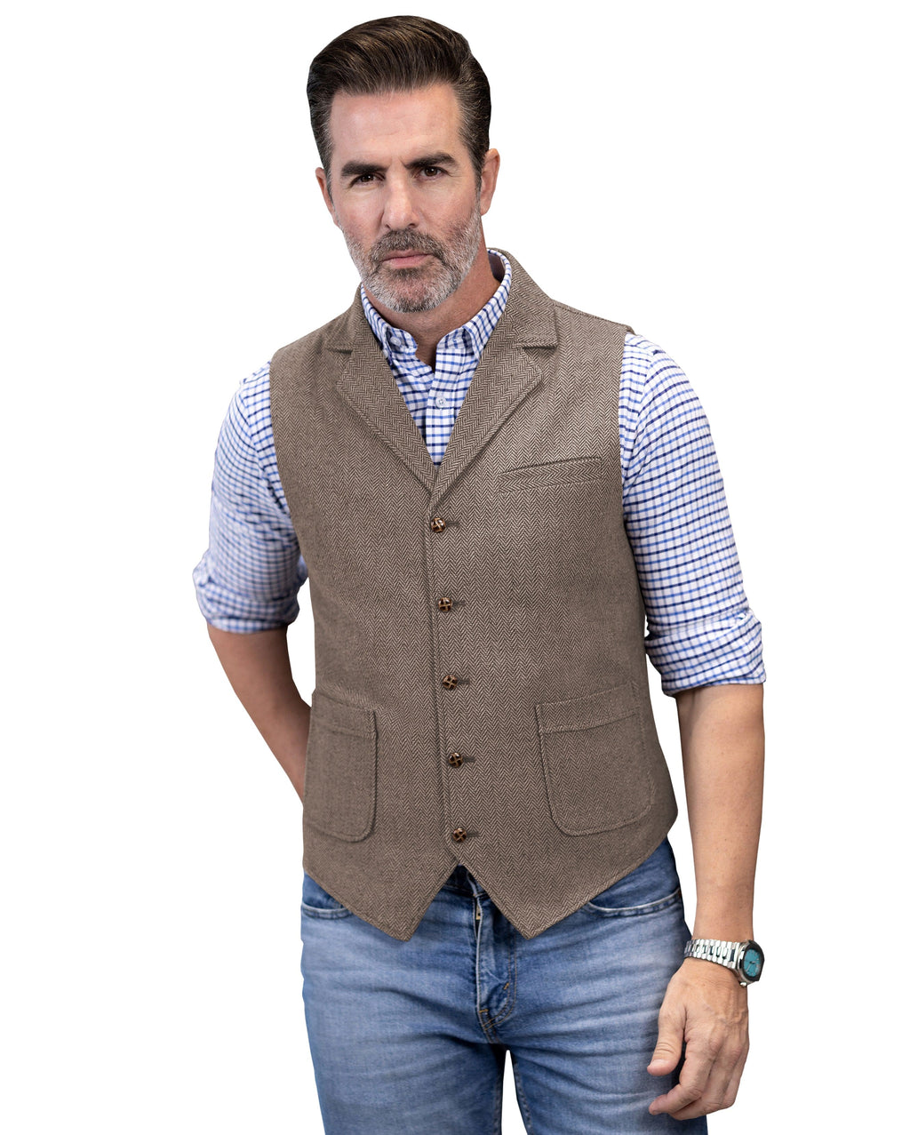 Tiavllya Tiavllya Men's Slim Fit Tweed Herringbone Notch Lapel Waistcoat