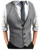 Tiavllya Tiavllya Men's Slim Fit Tweed Herringbone V Neck Waistcoat
