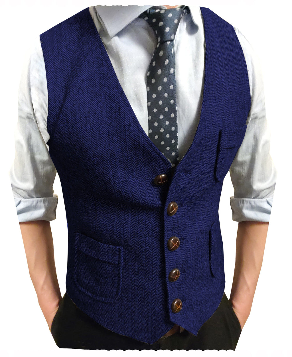 Tiavllya Tiavllya Men's Slim Fit Tweed Herringbone V Neck Waistcoat