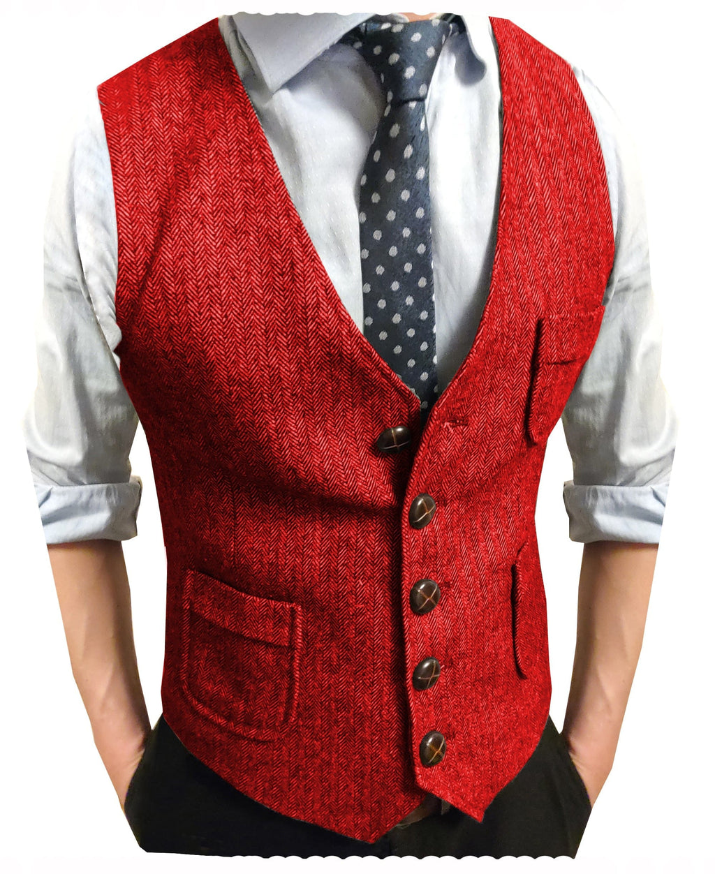 Tiavllya Tiavllya Men's Slim Fit Tweed Herringbone V Neck Waistcoat