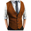 Tiavllya Tiavllya Men's Slim Fit Tweed Herringbone V Neck Waistcoat