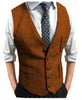 Tiavllya Tiavllya Men's Slim Fit Tweed Herringbone V Neck Waistcoat