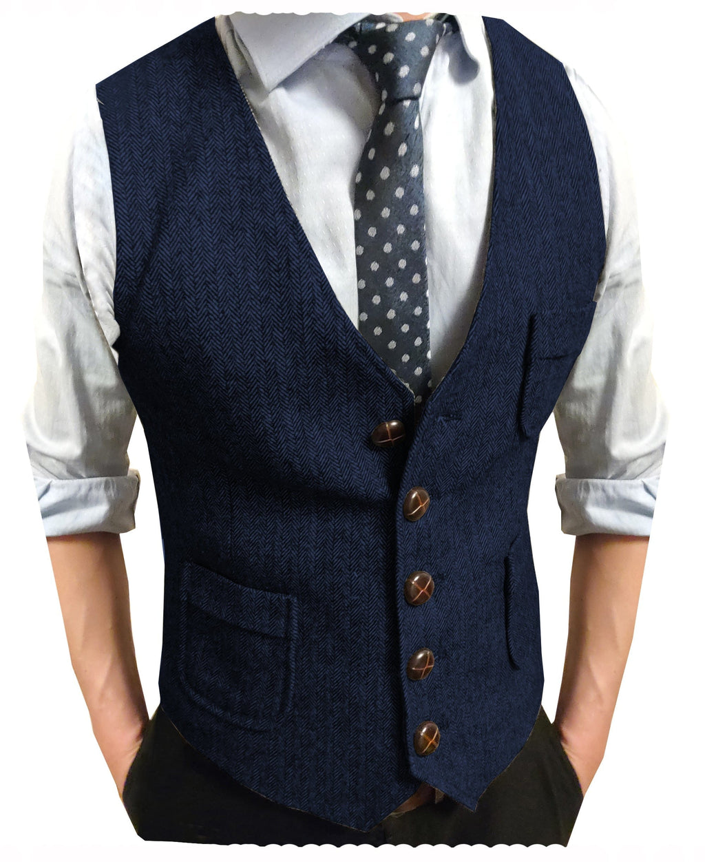 Tiavllya Tiavllya Men's Slim Fit Tweed Herringbone V Neck Waistcoat