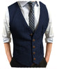 Tiavllya Tiavllya Men's Slim Fit Tweed Herringbone V Neck Waistcoat