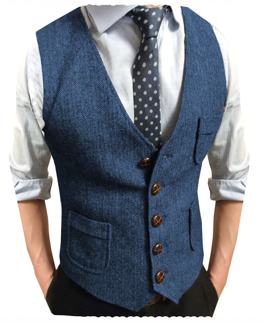 Tiavllya Tiavllya Men's Slim Fit Tweed Herringbone V Neck Waistcoat