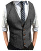 Tiavllya Tiavllya Men's Slim Fit Tweed Herringbone V Neck Waistcoat