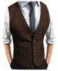 Tiavllya Tiavllya Men's Slim Fit Tweed Herringbone V Neck Waistcoat