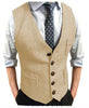 Tiavllya Tiavllya Men's Slim Fit Tweed Herringbone V Neck Waistcoat
