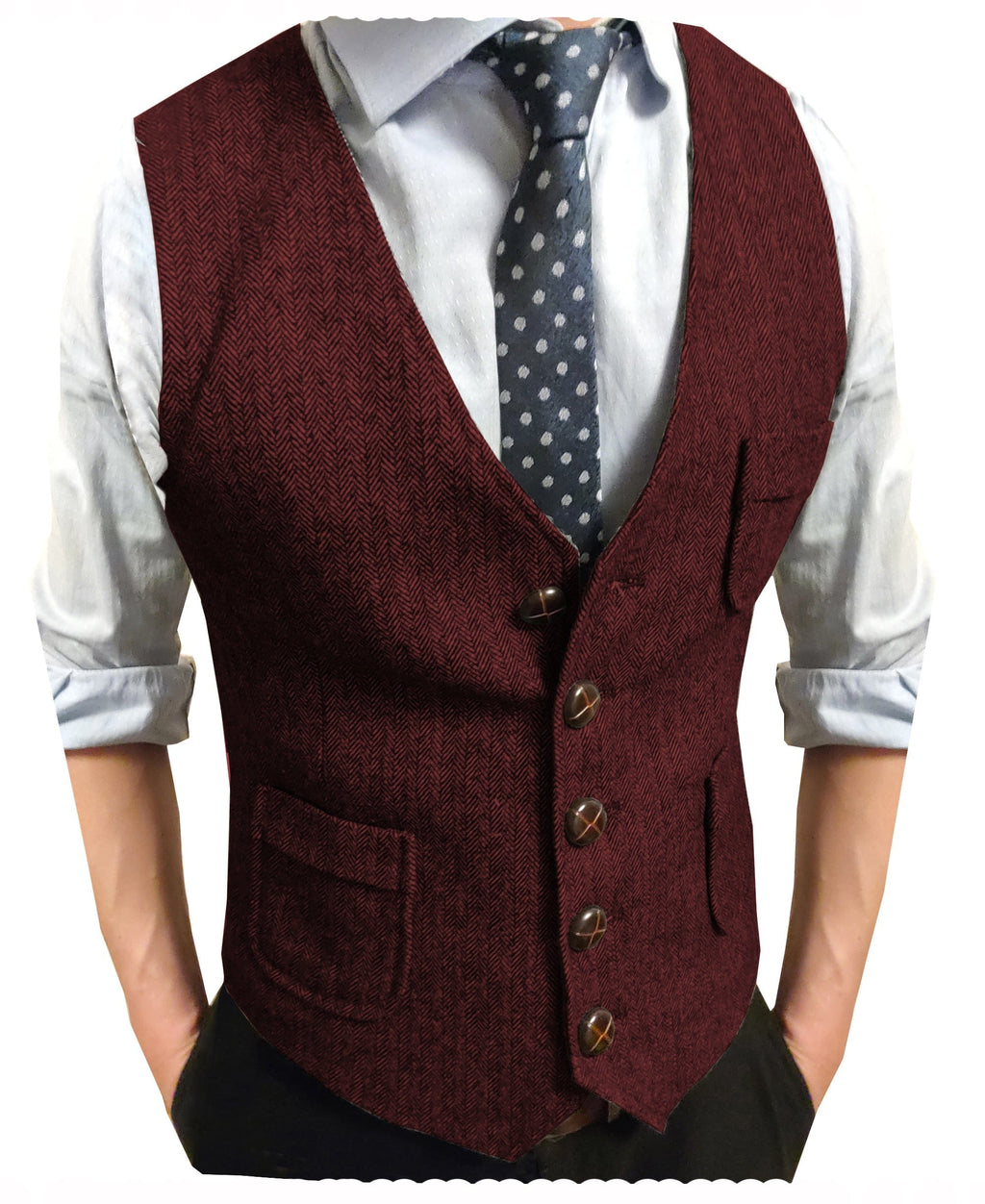 Tiavllya Tiavllya Men's Slim Fit Tweed Herringbone V Neck Waistcoat
