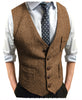 Tiavllya Tiavllya Men's Slim Fit Tweed Herringbone V Neck Waistcoat