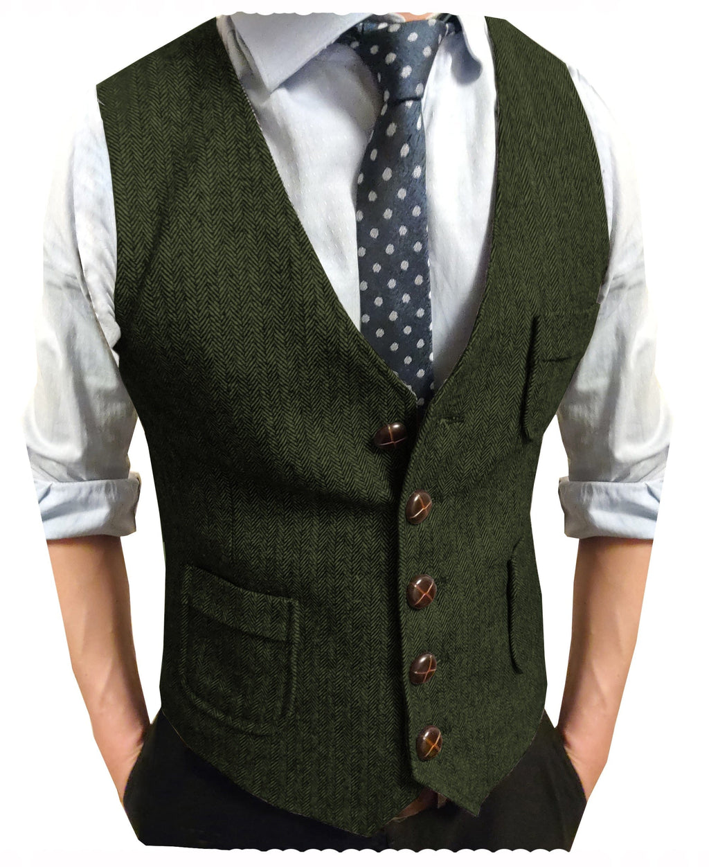Tiavllya Tiavllya Men's Slim Fit Tweed Herringbone V Neck Waistcoat