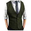 Tiavllya Tiavllya Men's Slim Fit Tweed Herringbone V Neck Waistcoat