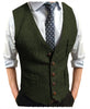 Tiavllya Tiavllya Men's Slim Fit Tweed Herringbone V Neck Waistcoat