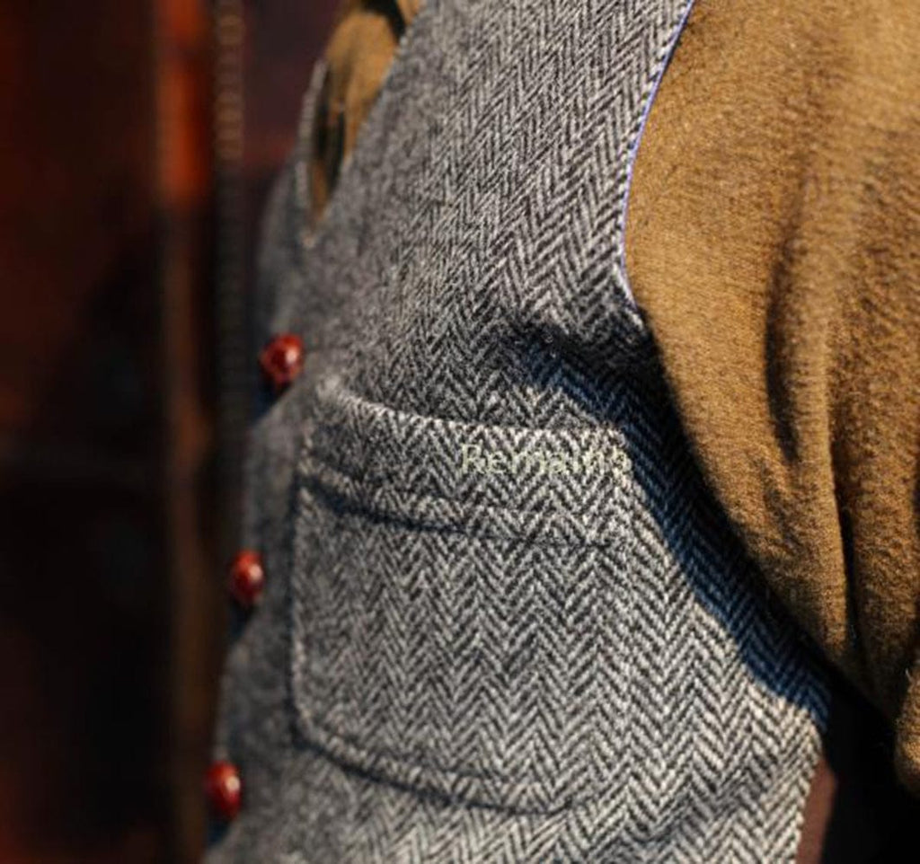 Tiavllya Tiavllya Men's Slim Fit Tweed Herringbone V Neck Waistcoat