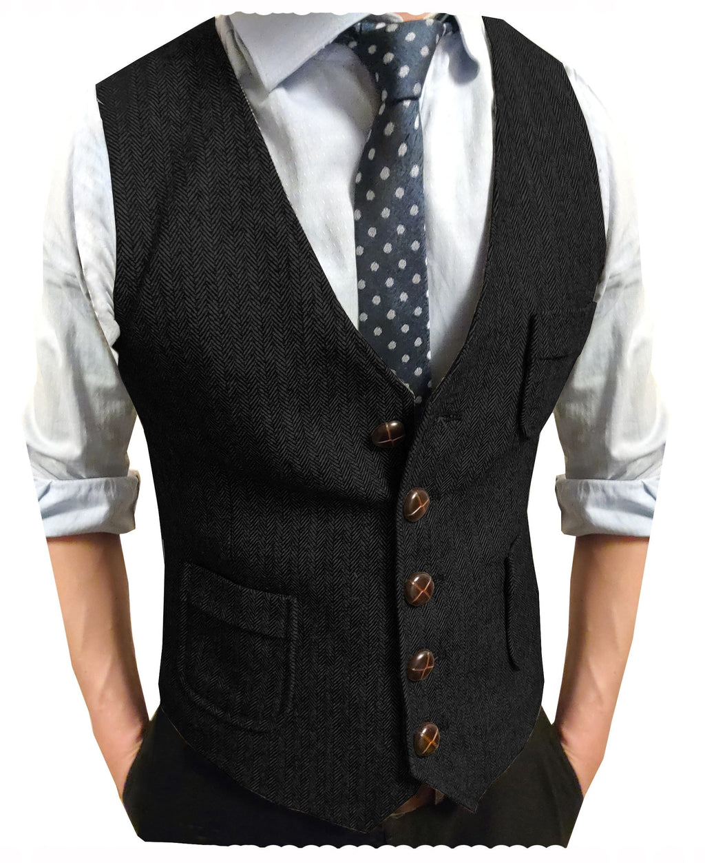 Tiavllya Tiavllya Men's Slim Fit Tweed Herringbone V Neck Waistcoat