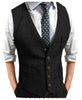 Tiavllya Tiavllya Men's Slim Fit Tweed Herringbone V Neck Waistcoat
