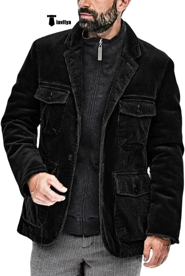 Tiavllya Tiavllya Men's Vintage Corduroy Notched Lapel Button Down Jacket Sport Coat