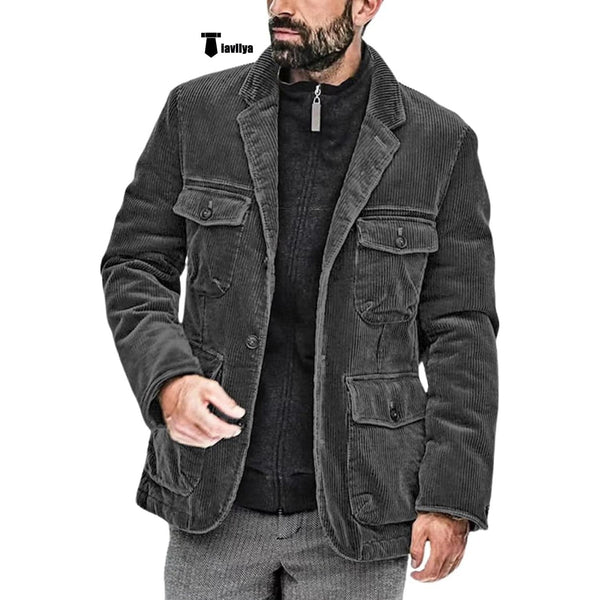 Tiavllya Tiavllya Men's Vintage Corduroy Notched Lapel Button Down Jacket Sport Coat
