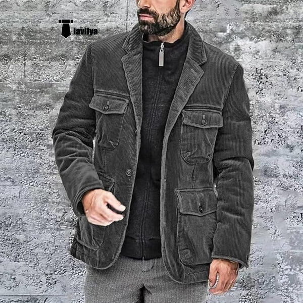 Tiavllya Tiavllya Men's Vintage Corduroy Notched Lapel Button Down Jacket Sport Coat