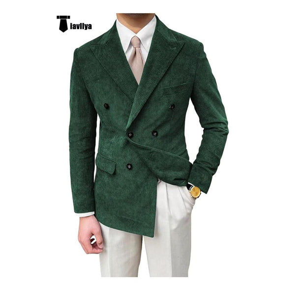 Tiavllya Tiavllya Men's Vintage Corduroy Peak Lapel Double Breasted Jacket Sport Coat