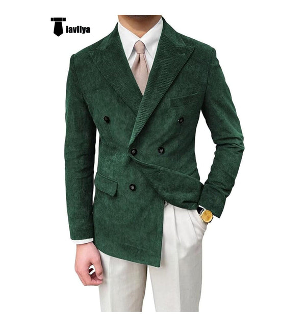 Tiavllya Tiavllya Men's Vintage Corduroy Peak Lapel Double Breasted Jacket Sport Coat
