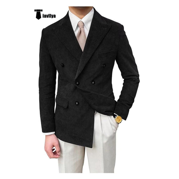 Tiavllya Tiavllya Men's Vintage Corduroy Peak Lapel Double Breasted Jacket Sport Coat