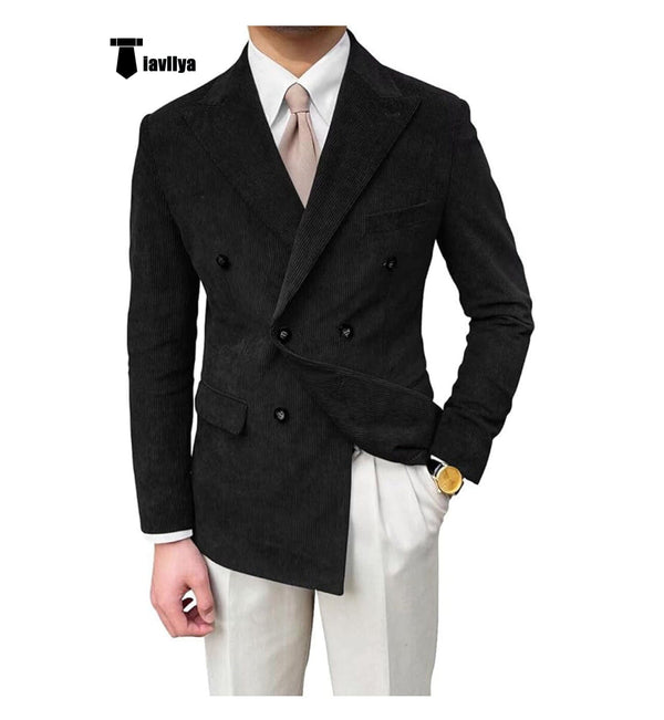 Tiavllya Tiavllya Men's Vintage Corduroy Peak Lapel Double Breasted Jacket Sport Coat