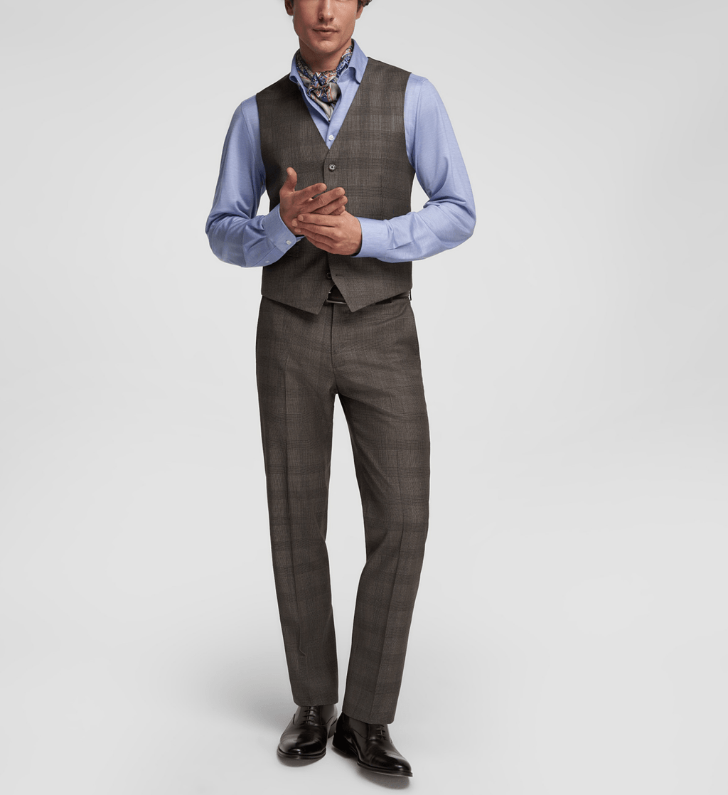 Tiavllya Tiavllya Mens Business 2 Pieces Suit Plaid V Neck Vest Suit (Vest+Pants)